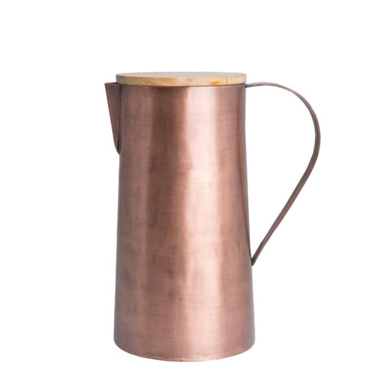 Brushed Copper Water Jug with Wooden Lid