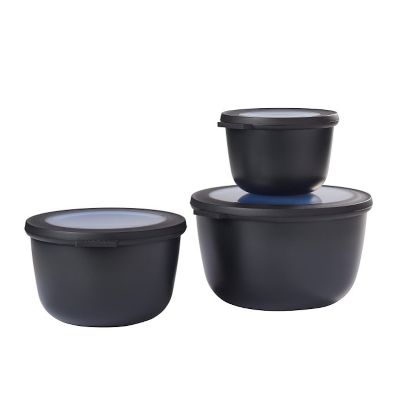 Mepal Cirqula Round Stacking Bowls with Lids (Tall) / Set of 3 / Black