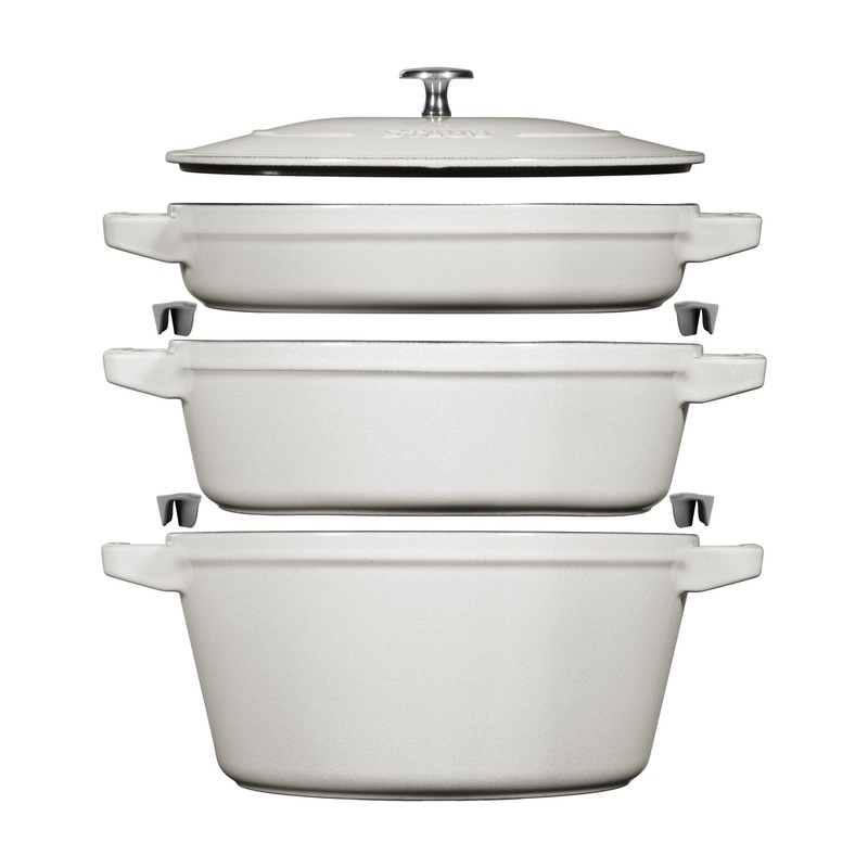 Staub Stackable 3 Piece Pot Set / White Truffle