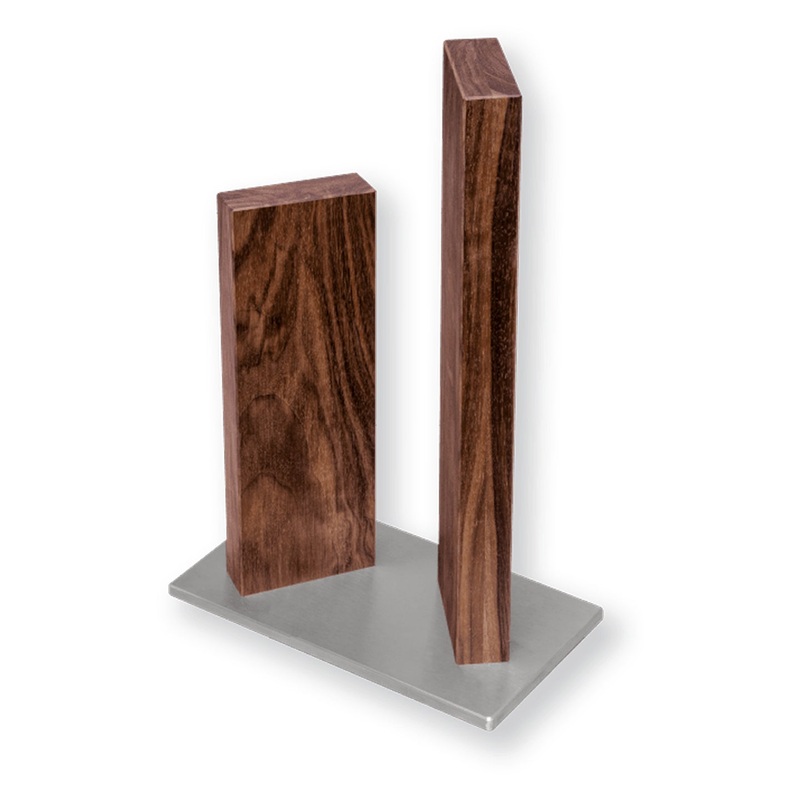 Kai Stonehenge 2 Pillar Walnut Knife Block with Stainless Steel Base