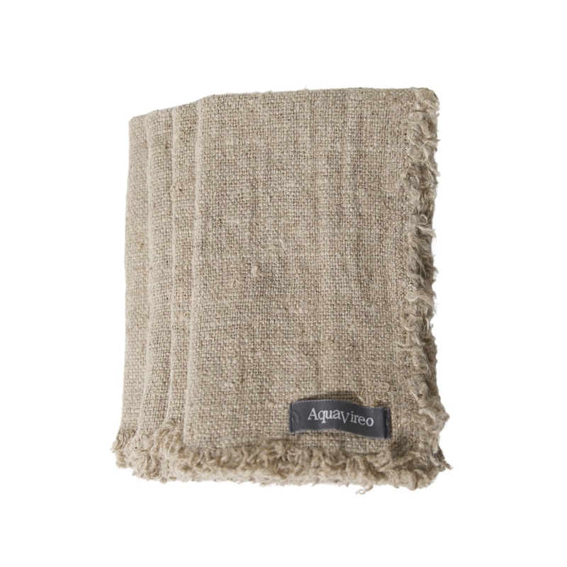 AquaVireo Fringed Coarse Linen Placemats / Pack of 4 / Natural