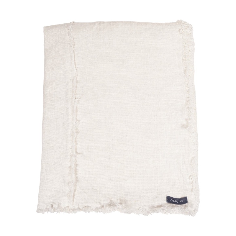 AquaVireo Fringed Linen Tablecloth / White