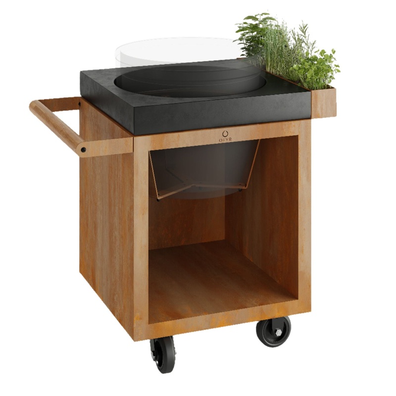 OFYR Corten Steel 65 Pro Kamado Table for The Bastard w/ Concrete Worktop