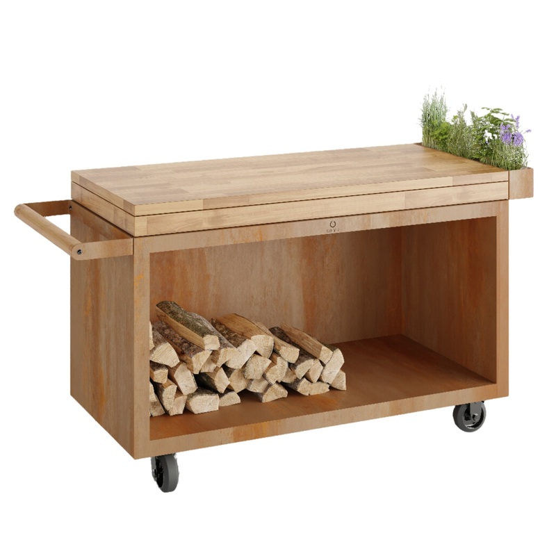 OFYR Mise en Place Corten Steel 135 PRO Table w/ Cutting Board