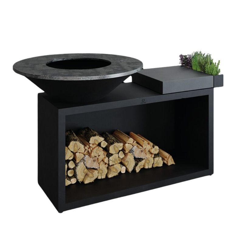OFYR OIB-100-CD Black 100 Open Fire Grill Island w/ Ceramic Dark Grey Cutting Board
