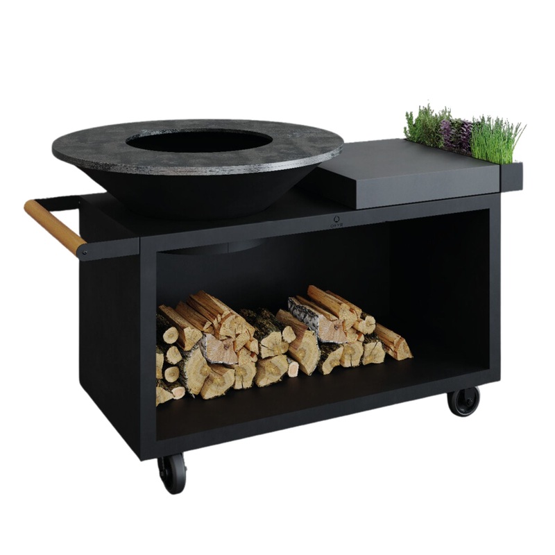 OFYR OIB-100-PRO-CD Black 100 PRO Open Fire Grill Island w/ Ceramic Dark Grey Cutting Board