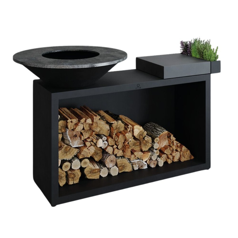 OFYR OIB-85-CD Black 85 Open Fire Grill Island w/ Ceramic Dark Grey Cutting Board