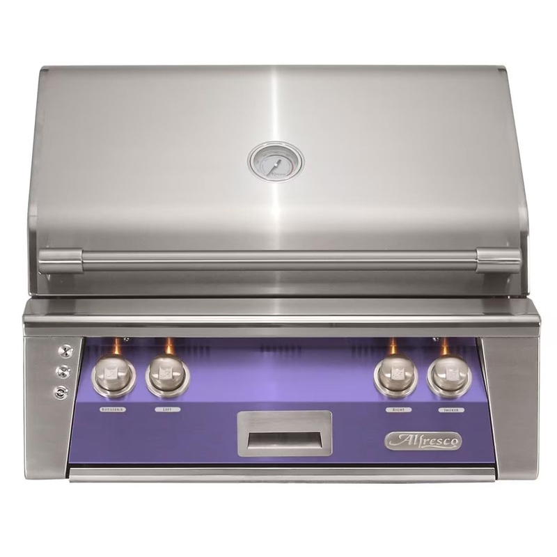 Alfresco 30-Inch Built-in Stainless Steel Gas Grill w/ Rotisserie in Blue Lilac