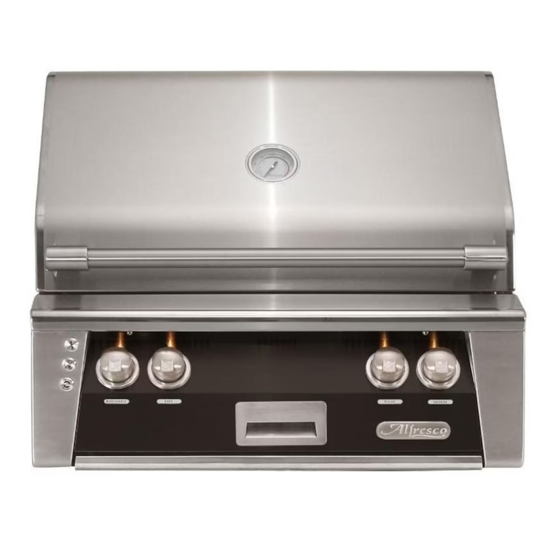 Alfresco 30-Inch Built-in Stainless Steel Gas Grill w/ Rotisserie in Matte Jet Black