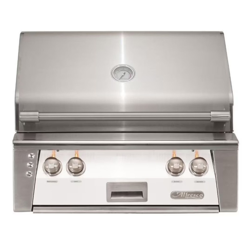 Alfresco 30-Inch Built-in Stainless Steel Gas Grill w/ Rotisserie in Matte Signal White
