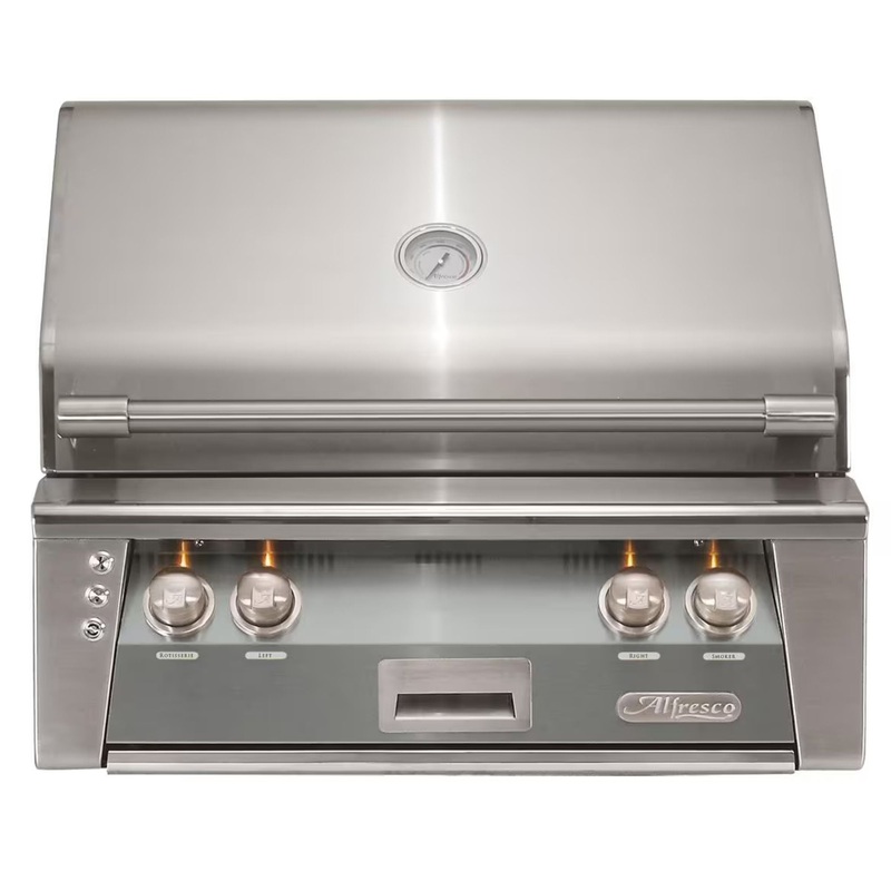 Alfresco 30-Inch Built-in Stainless Steel Gas Grill w/ Rotisserie in Signal Gray