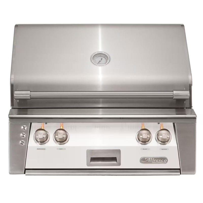 Alfresco 30-Inch Built-in Stainless Steel Gas Grill w/ Rotisserie in Signal White