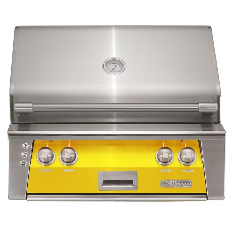 Alfresco 30-Inch Built-in Stainless Steel Gas Grill w/ Rotisserie in Traffic Yellow