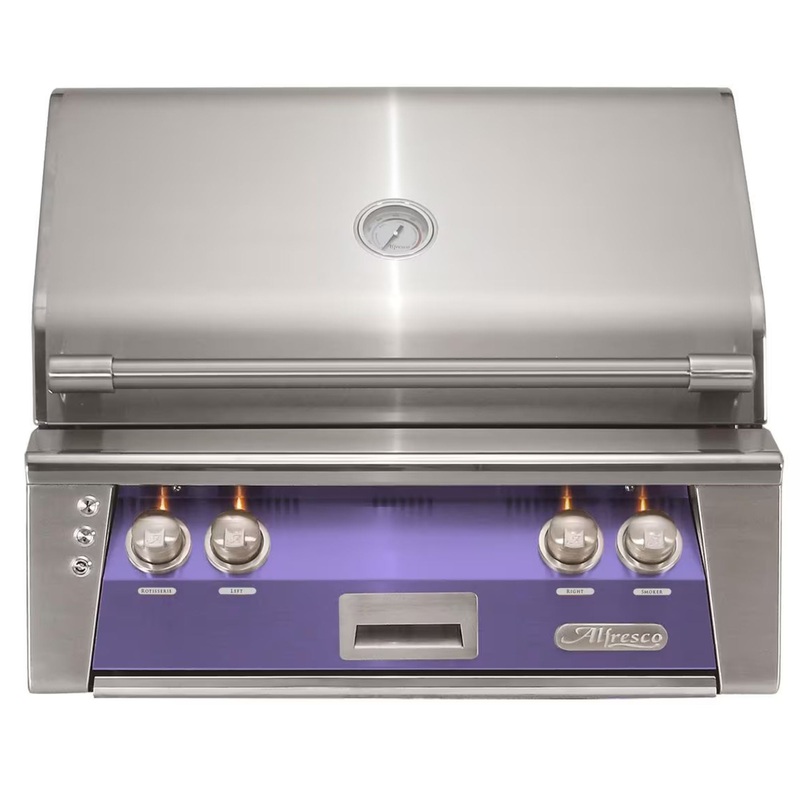 Alfresco 30-Inch Built-in Stainless Steel Gas Grill w/ Rotisserie & Sear Zone in Blue Lilac