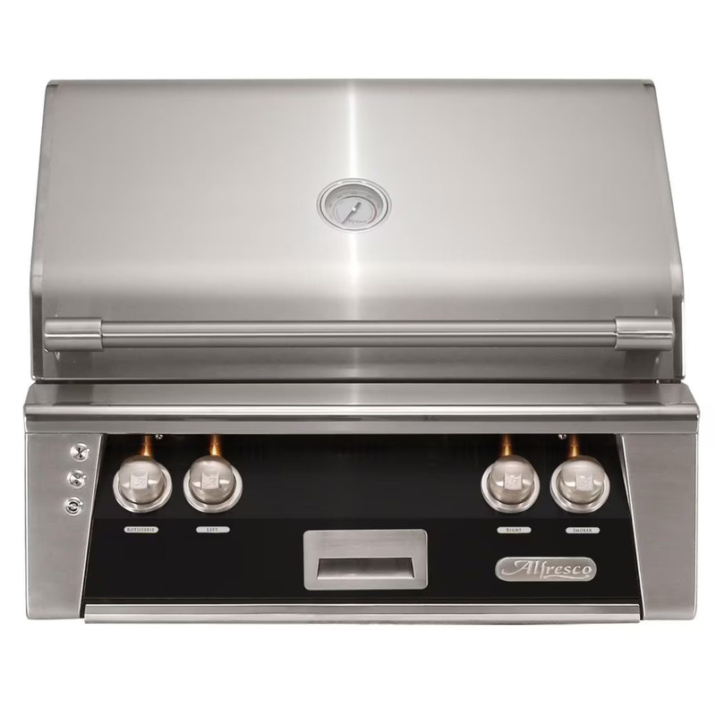Alfresco 30-Inch Built-in Stainless Steel Gas Grill w/ Rotisserie & Sear Zone in Jet Black