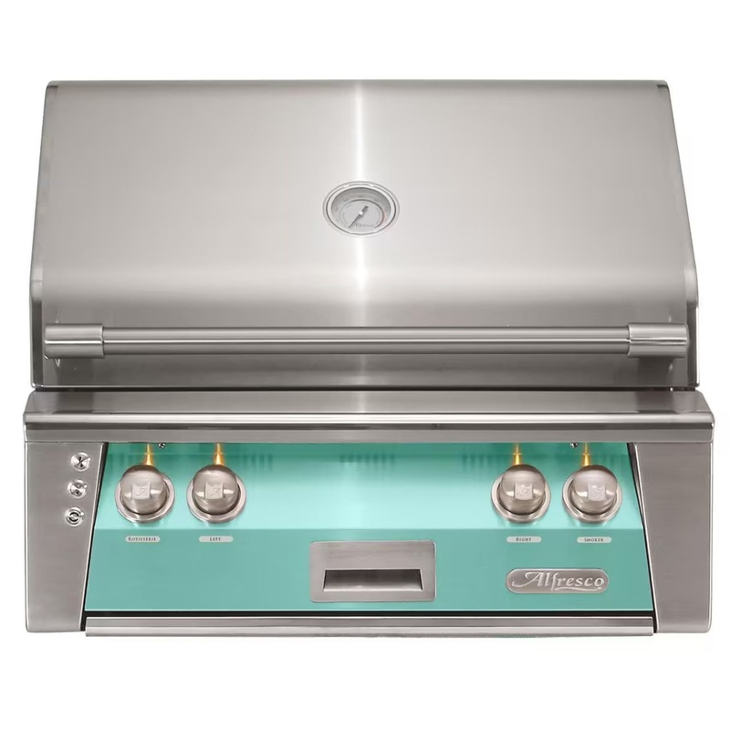 Alfresco 30-Inch Built-in Stainless Steel Gas Grill w/ Rotisserie & Sear Zone in Light Green