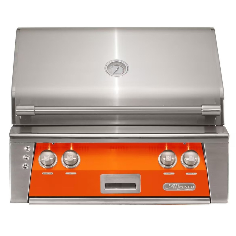 Alfresco 30-Inch Built-in Stainless Steel Gas Grill w/ Rotisserie & Sear Zone in Luminous Orange