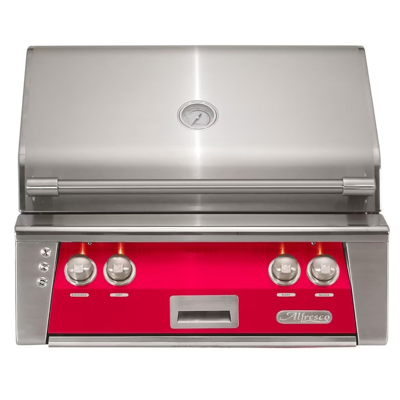 Alfresco 30-Inch Built-in Stainless Steel Gas Grill w/ Rotisserie & Sear Zone in Raspberry Red