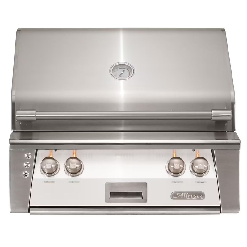 Alfresco 30-Inch Built-in Stainless Steel Gas Grill w/ Rotisserie & Sear Zone in Signal White