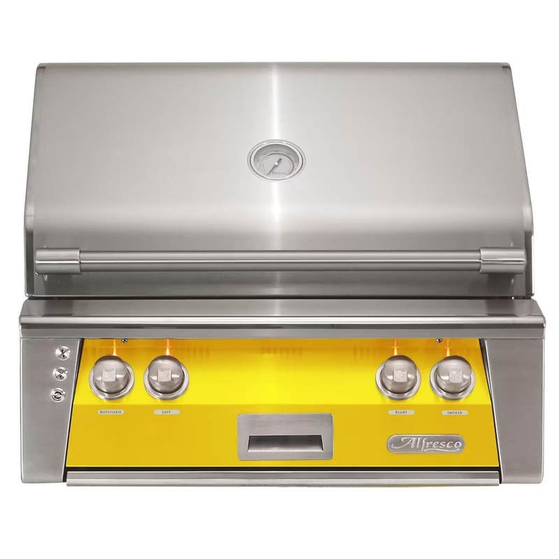 Alfresco 30-Inch Built-in Stainless Steel Gas Grill w/ Rotisserie & Sear Zone in Traffic Yellow