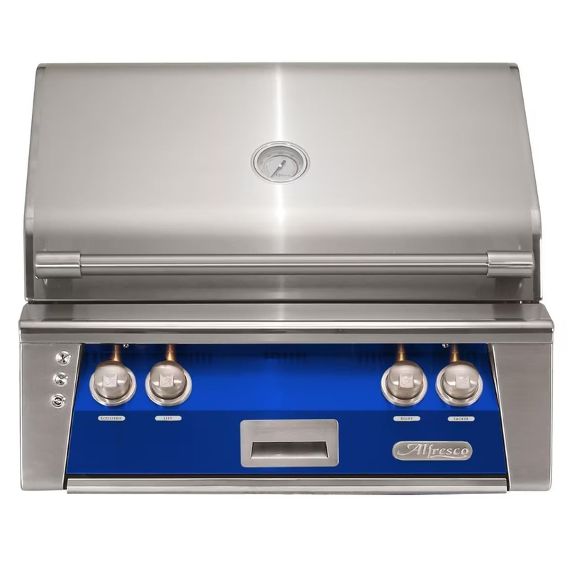 Alfresco 30-Inch Built-in Stainless Steel Gas Grill w/ Rotisserie & Sear Zone in Ultramarine Blue