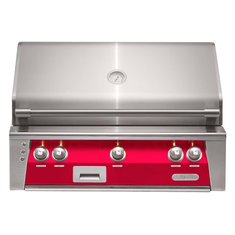 Alfresco 36-Inch Built-In Stainless Steel Gas Grill w/ Rotisserie in Raspberry Red