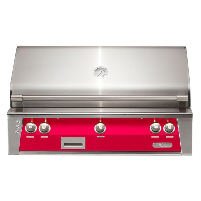 Alfresco 42-Inch Built-in Stainless Steel Gas Grill w/ Rotisserie & Sear Zone in Raspberry Red