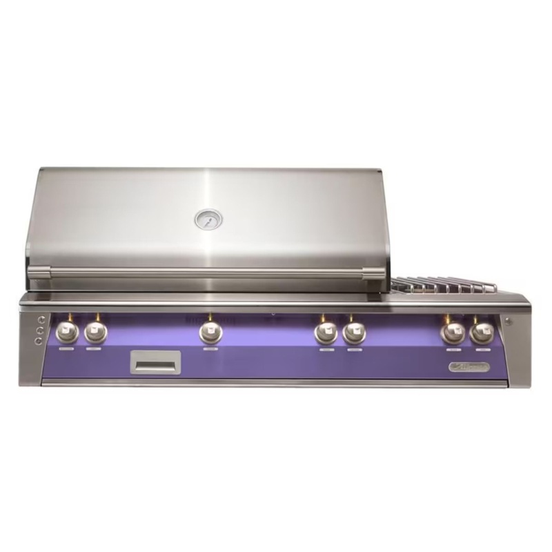 Alfresco 56-Inch Deluxe Built-in Stainless Steel Gas Grill w/ Rotisserie, Sear Zone & Side Burner in Blue Lilac