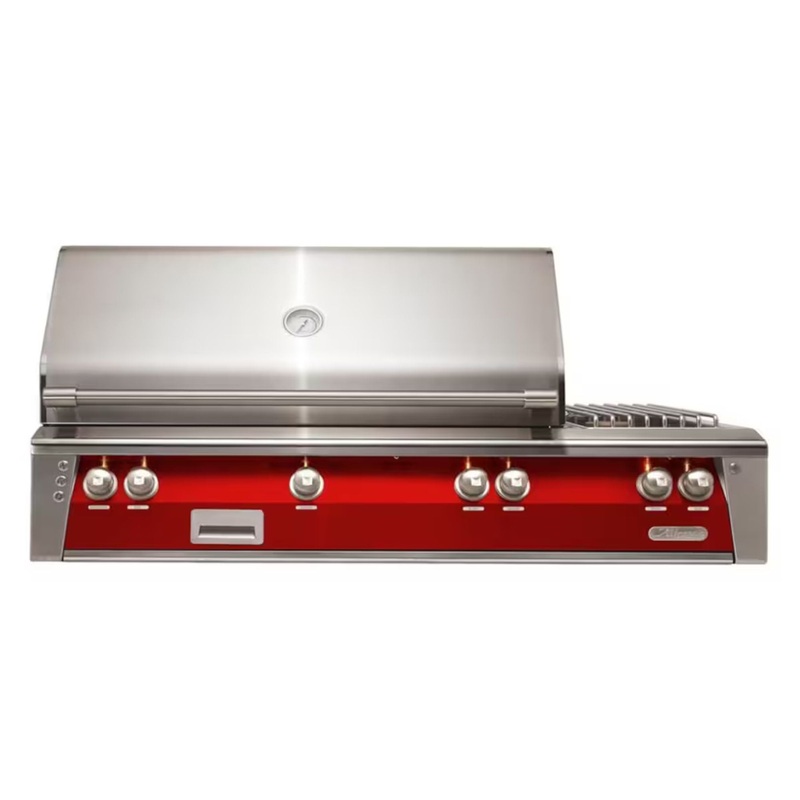 Alfresco 56-Inch Deluxe Built-in Stainless Steel Gas Grill w/ Rotisserie, Sear Zone & Side Burner in Carmine Red