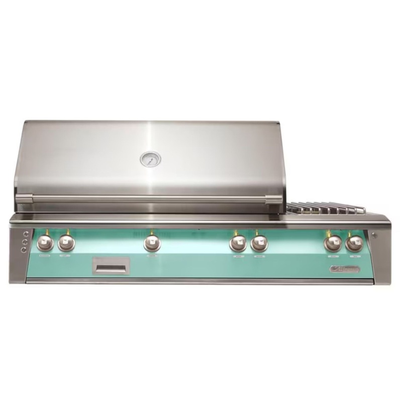 Alfresco 56-Inch Deluxe Built-in Stainless Steel Gas Grill w/ Rotisserie, Sear Zone & Side Burner in Light Green