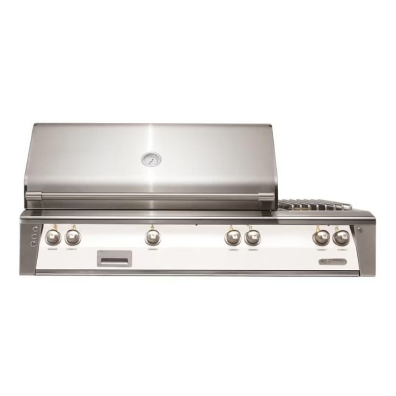 Alfresco 56-Inch Deluxe Built-in Stainless Steel Gas Grill w/ Rotisserie, Sear Zone & Side Burner in Matte Signal White