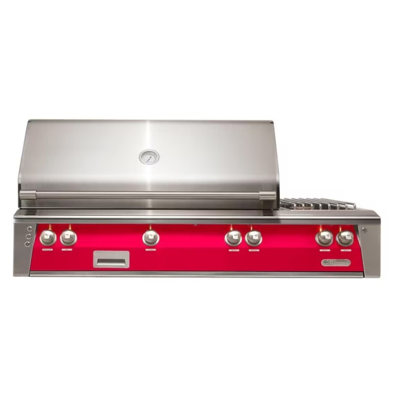 Alfresco 56-Inch Deluxe Built-in Stainless Steel Gas Grill w/ Rotisserie, Sear Zone & Side Burner in Raspberry Red