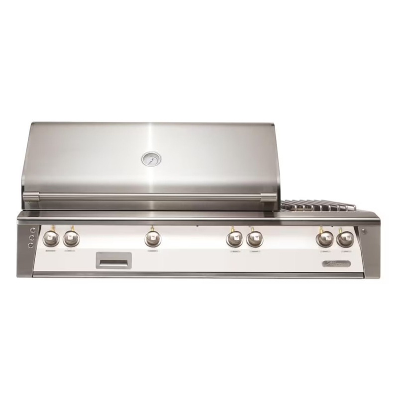 Alfresco 56-Inch Deluxe Built-in Stainless Steel Gas Grill w/ Rotisserie, Sear Zone & Side Burner in Signal White