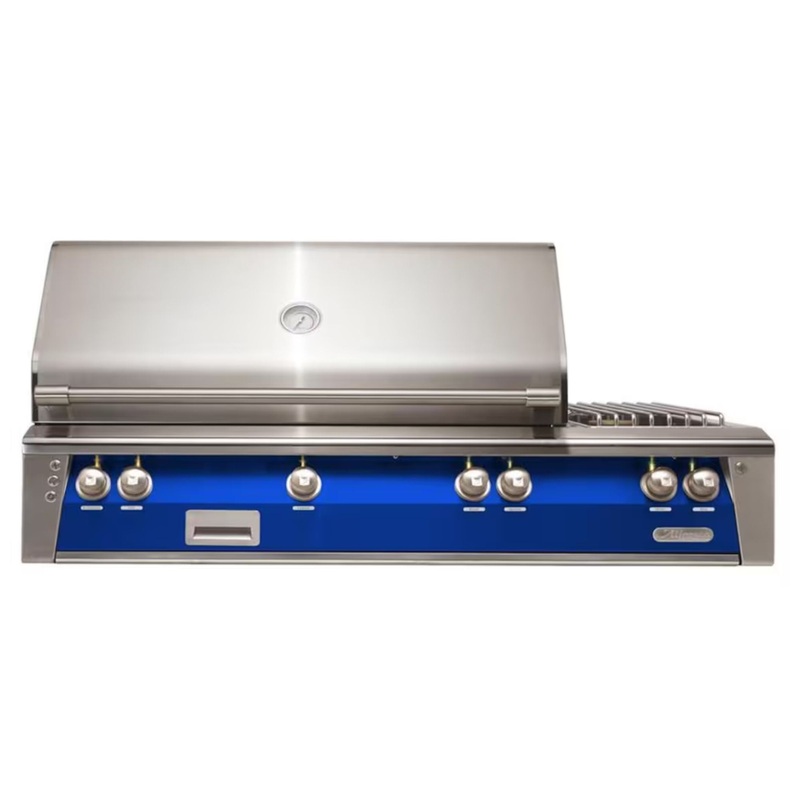 Alfresco 56-Inch Deluxe Built-in Stainless Steel Gas Grill w/ Rotisserie, Sear Zone & Side Burner in Ultramarine Blue