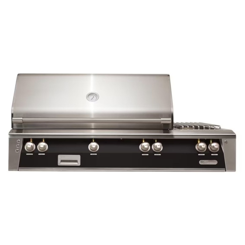 Alfresco 56-Inch Deluxe Built-in Stainless Steel Gas Grill w/ Rotisserie & Side Burner in Jet Black