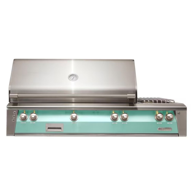 Alfresco 56-Inch Deluxe Built-in Stainless Steel Gas Grill w/ Rotisserie & Side Burner in Light Green