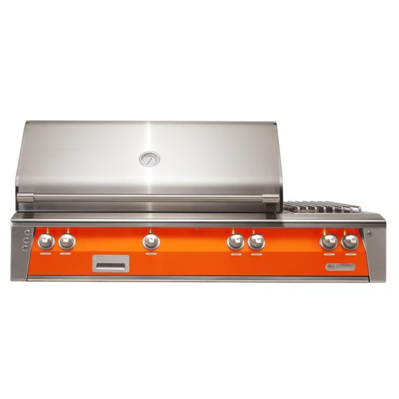 Alfresco 56-Inch Deluxe Built-in Stainless Steel Gas Grill w/ Rotisserie & Side Burner in Luminous Orange