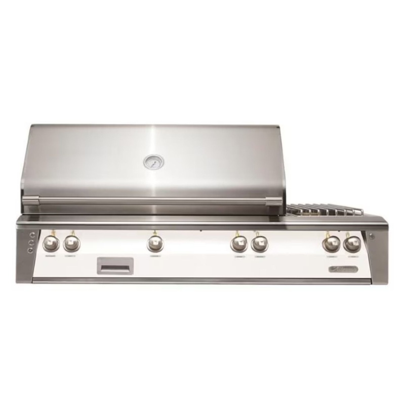 Alfresco 56-Inch Deluxe Built-in Stainless Steel Gas Grill w/ Rotisserie & Side Burner in Matte Signal White