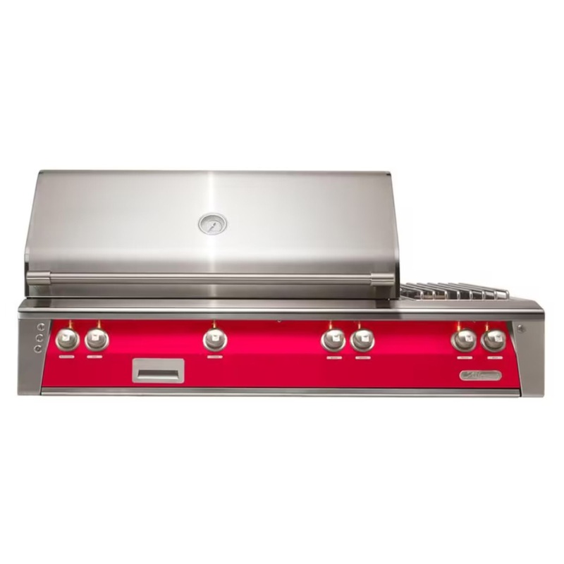 Alfresco 56-Inch Deluxe Built-in Stainless Steel Gas Grill w/ Rotisserie & Side Burner in Raspberry Red