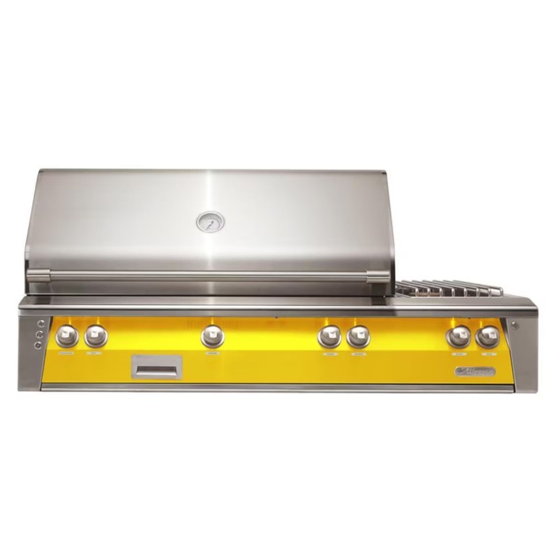 Alfresco 56-Inch Deluxe Built-in Stainless Steel Gas Grill w/ Rotisserie & Side Burner in Traffic Yellow