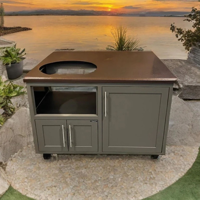 Challenger Designs Torch 54-Inch Cart for XLarge EGG w/ Copper Vein Countertop & Cappuccino Shaker Cabinet