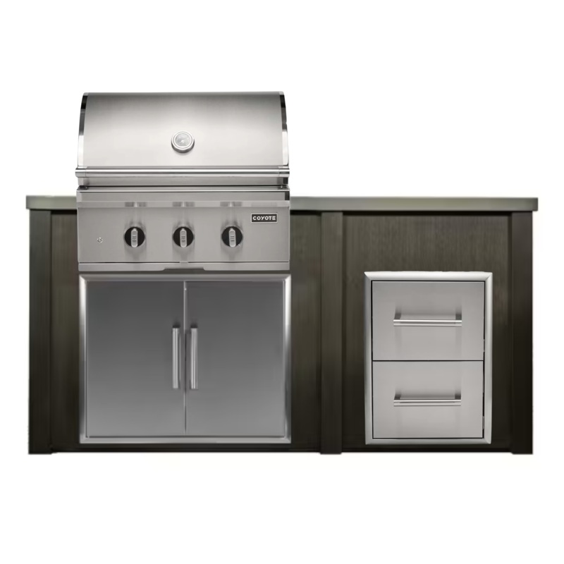 Haven Outdoor 72-Inch Outdoor Kitchen Island w/ Coyote 30-Inch Grill & Double Drawer
