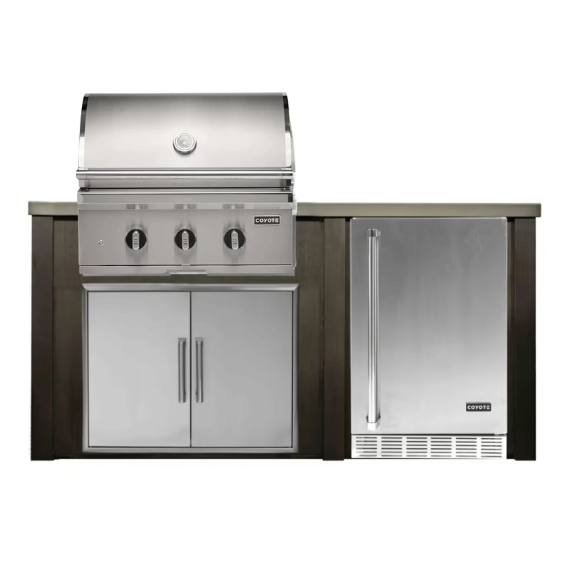 Haven Outdoor 72-Inch Outdoor Kitchen Island w/ Coyote 30-Inch Grill & Refrigerator