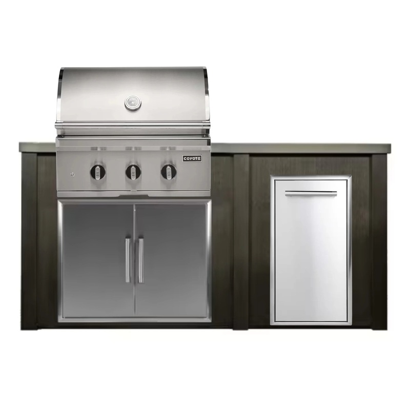 Haven Outdoor 72-Inch Outdoor Kitchen Island w/ Coyote 30-Inch Grill & Trash Drawer