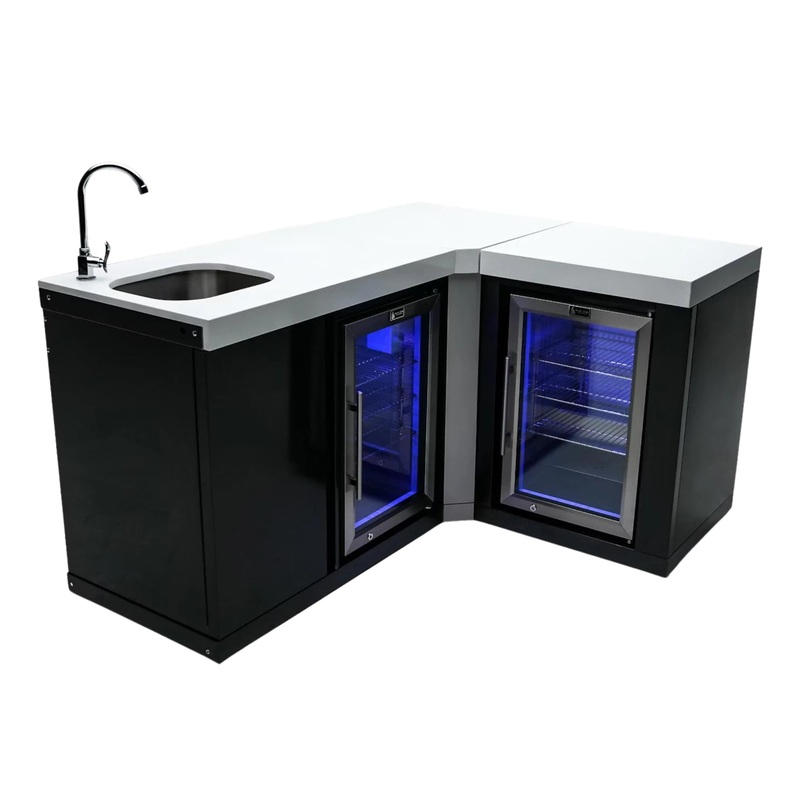 Mont Alpi Black Beverage Center w/ 90 Degree Corner & Fridge Cabinet