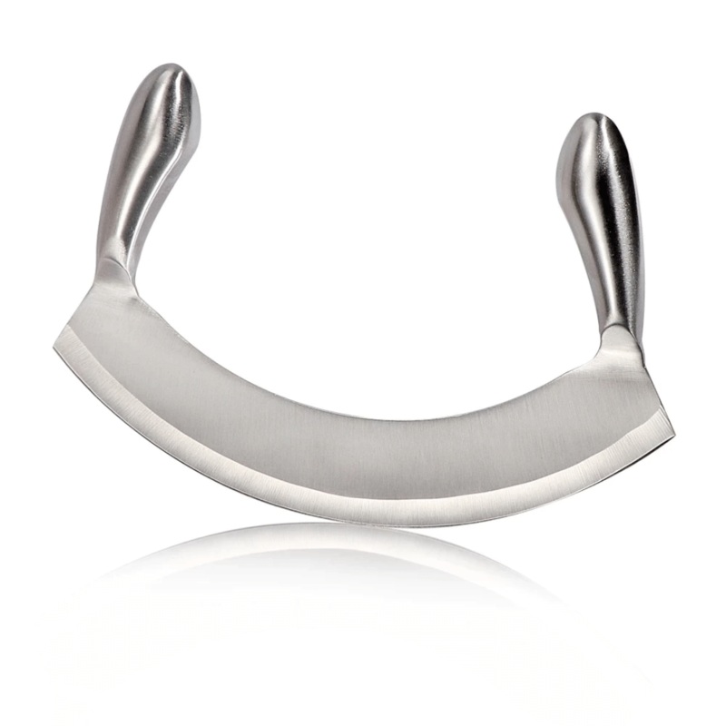 8.5" Stainless Steel Mezzaluna Knife Pizza Cutter