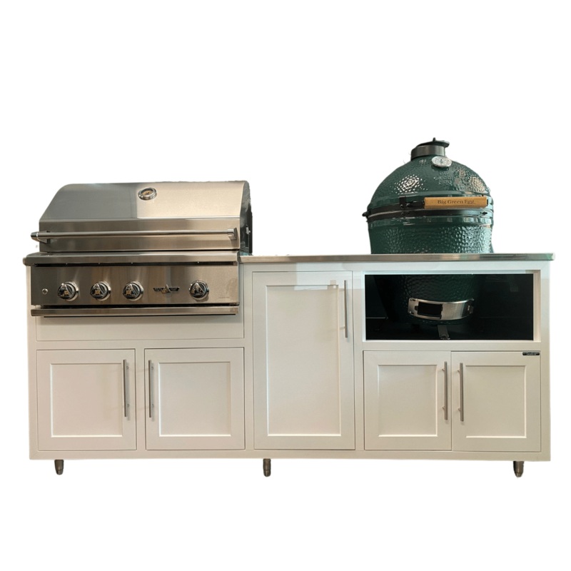 Challenger Designs White Coastal Outdoor Kitchen Package with Delta Heat 32" Grill and Large Egg Base