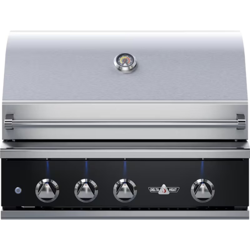 Delta Heat 32-Inch 3-Burner Built-In Gas Grill With Infrared Rotisserie & Black Control Panel