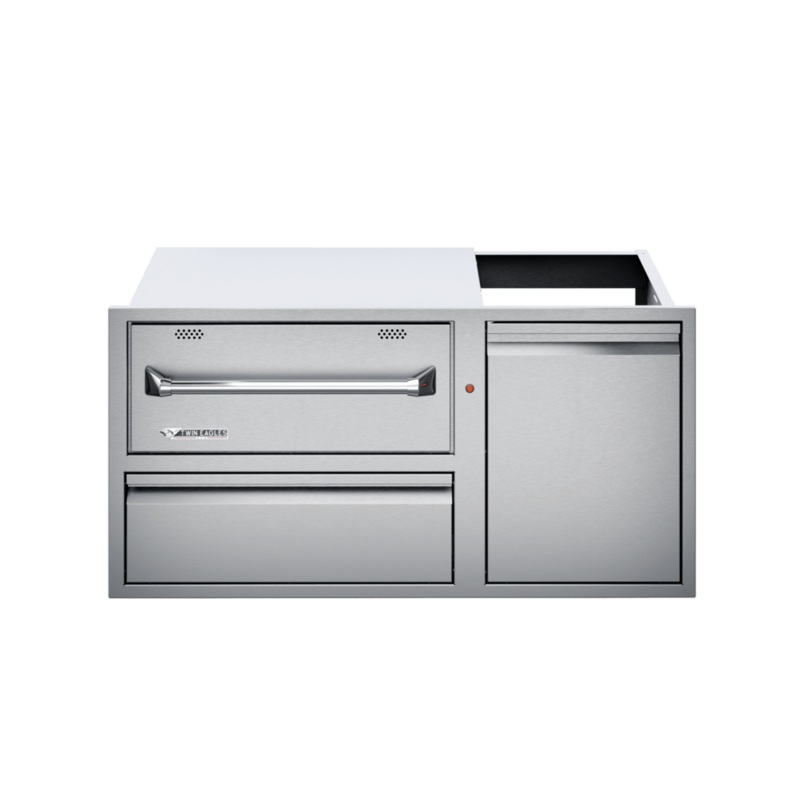 Twin Eagles 42-Inch Built-In 120V Electric Outdoor Warming Drawer with Utility Drawer & Roll-Out Trash/Propane Tank Bin