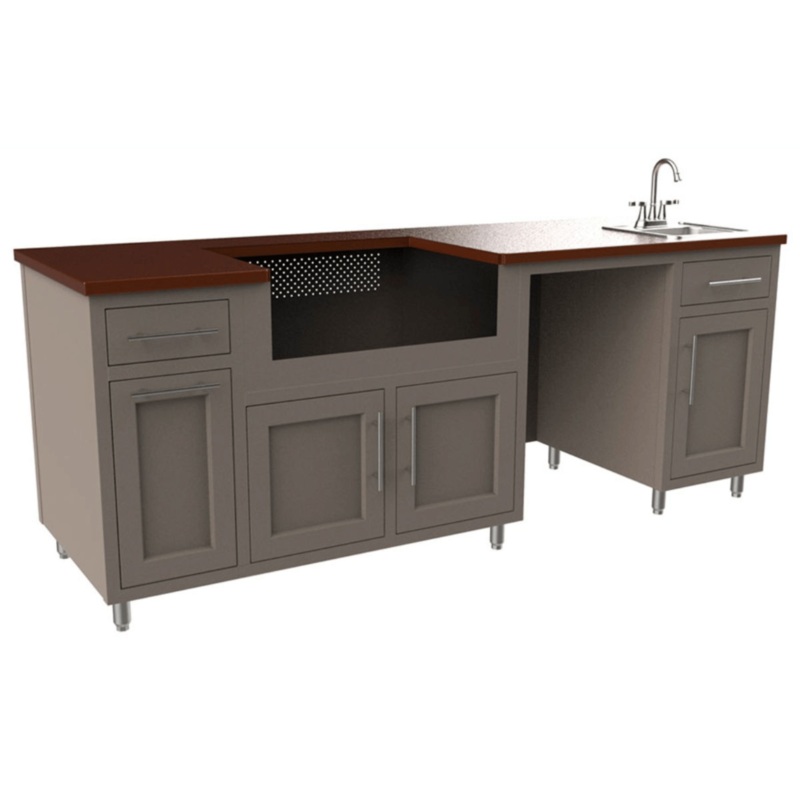 Challenger Designs Coastal 90.125 WGRS Powder Coated Aluminium Kitchen Island for 32 Inch Gas Grill with Refrigerator Opening and Sink Base